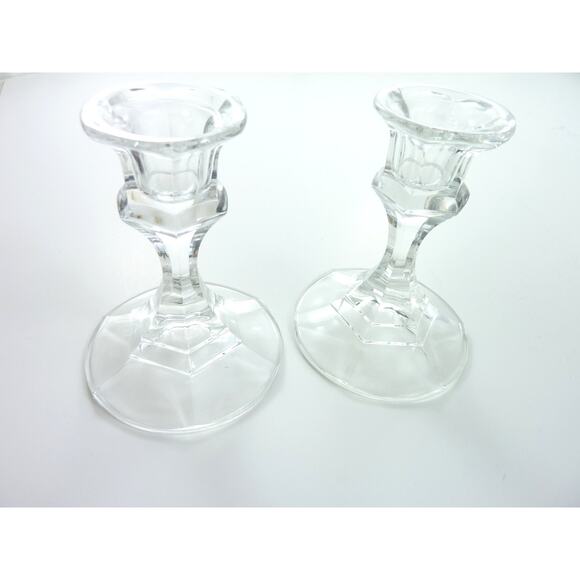 Vintage Crystal Candle Holders Clear Set of 2 Table Top Home Accessories Wedding - Picture 1 of 3